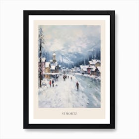 Vintage Winter Painting Poster St Moritz Switzerland 1 Art Print