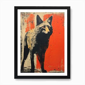 Gray Fox, Woodblock Animal Drawing 2 Art Print