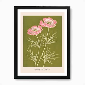 Pink & Green Love In A Mist 2 Flower Poster Art Print