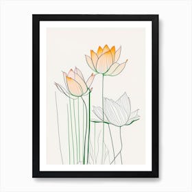 Lotus Flowers In Garden Minimal Line Drawing 2 Art Print