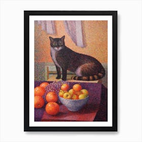 Lilac With A Cat 1 Pointillism Style Art Print