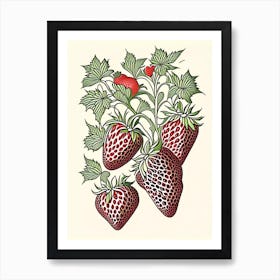 Bunch Of Strawberries, Fruit, William Morris Inspired Art Print