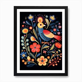 Folk Bird Illustration Finch 2 Art Print