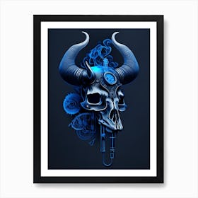 Animal Skull Blue Stream Punk Art Print