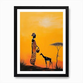 African Woman With Giraffe Art Print