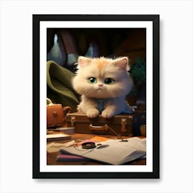 Sweet Baby Kitten Hits the Books Print Art Print