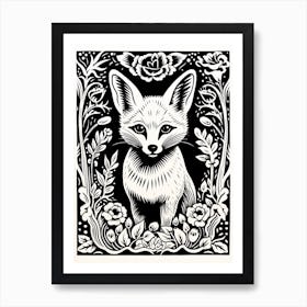 Linocut Fox Illustration Black 8 Art Print