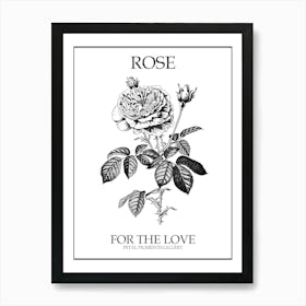 Black And White Rose Line Drawing 11 Poster Art Print