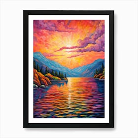 Lake Chelan Washington Pointillism 3 Art Print