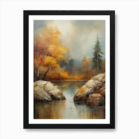 Autumn Lake,Forest Lake, Vintage Oil Painting, Farmhouse Wall Decorations, Antique Landscape, Vintage Landscape Oil Painting.8 3 Art Print