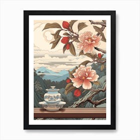 Benifuuki Japanese Tea Camellia Japanese Botanical Illustration Art Print