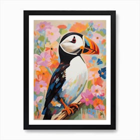 Pink Scandi Puffin 2 Art Print