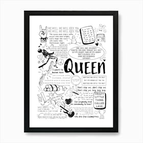 Queen Doodle Lyrics Art Print