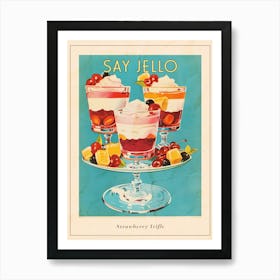 Strawberry Trifle With Jelly Vintage Cookbook Inspired 3 Poster Art Print