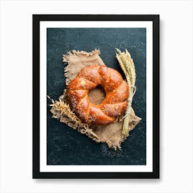 Round braided bread — Food kitchen poster/blackboard, photo art Art Print