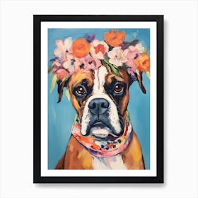 Boxer Portrait With A Flower Crown, Matisse Painting Style 2 Art Print