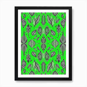 Neon Vibe Abstract Peacock Feathers Black And Green 1 Art Print
