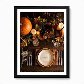 Autumnal Thanksgiving Table Setting Centering An Organic Pumpkin Surrounded By A Bounty Of Golden (6) Art Print