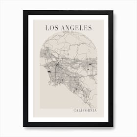 Los Angeles California Boho Minimal Arch Full Beige Color Street Map Art Print