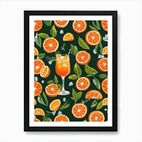 Aperol Spritz Pattern Cocktail Oranges Kitchen Art Art Print (4) Art Print