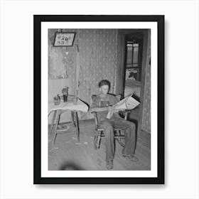 Son Of Tenant Farmer Reading The Morning Paper While Waiting For Noonday Meal Near Muskogee, Oklahoma Art Print