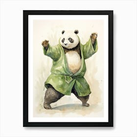 Panda Art Practicing Tai Chi Watercolour 4 Art Print