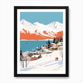 Retro Winter Illustration Queenstown New Zealand 1 Art Print