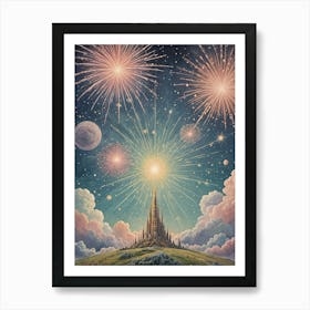 Castle With Fireworks Art Print