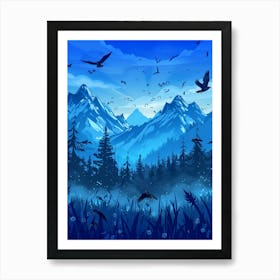 Mountain Landscape With Birds Art Print