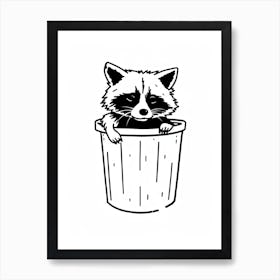 A Minimalist Line Art Piece Of A Guadeloupe Raccoon 3 Art Print