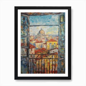 Window View Of Lisbon Portugal Impressionism Style 4 Art Print