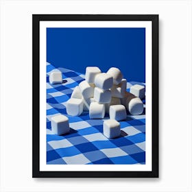 Marshmallows Blue Checkerboard Art Print