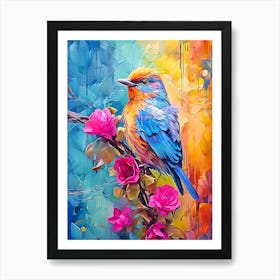 Bird On Flower Branch Art Print