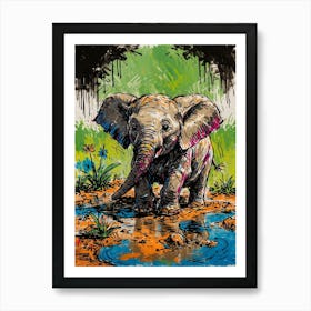 Elephant In The Puddle Art Print