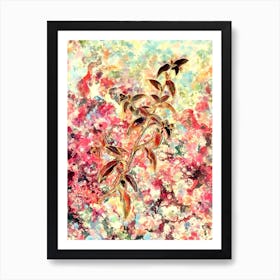 Impressionist Birdbill Dayflower Botanical Painting in Blush Pink and Gold n.0027 Art Print