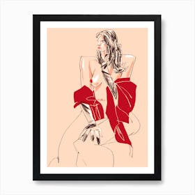 Girl With Gloves Beige Art Print