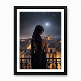 Woman Looking At The Moon Art Print