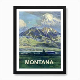 Montana, Locomotive Passing The Mountain Art Print