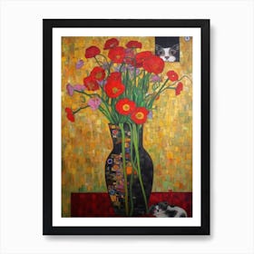 Sweet Pea With A Cat 3 Art Nouveau Klimt Style Art Print