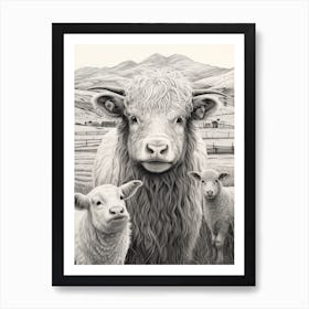 Highland Cow With Lamb Art Print