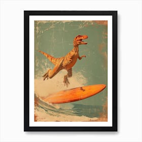 Vintage Heterodontosaurus Dinosaur On A Surf Board 3 Art Print