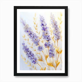 Lavender Plant And Golden Leaves Art Print