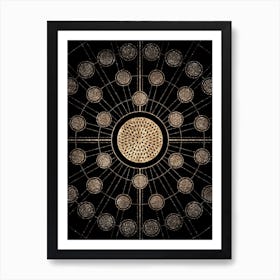 Geometric Glyph Abstract Radial Array in Glitter Gold on Black n.0377 Art Print