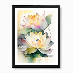 Double Lotus Storybook Watercolour 3 Art Print