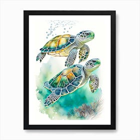 Conservation Sea Turtles, Sea Turtle Cute Neon 1 Art Print