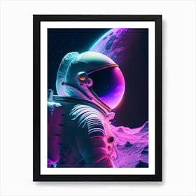 Astronaut In Spacesuit On The Moon Neon Nights 2 Art Print