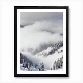 Verbier, Switzerland Black And White Skiing Poster Art Print