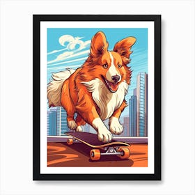 Shetland Sheepdog (Sheltie) Dog Skateboarding Illustration 1 Art Print