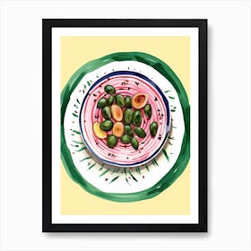 A Plate Of Meatballs Spaguetti, Top View Food Illustration 4 Art Print