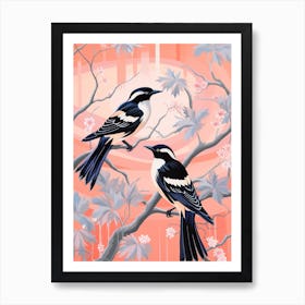 Vintage Japanese Inspired Bird Print Magpie 3 Art Print